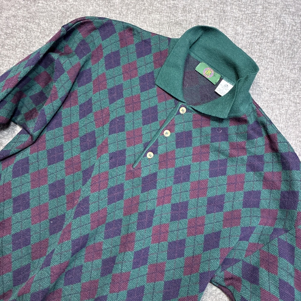 Vintage Crown Club Polo Sweater Men Large Green Argyle Virgin Wool Made In Italy - Picture 1 of 8